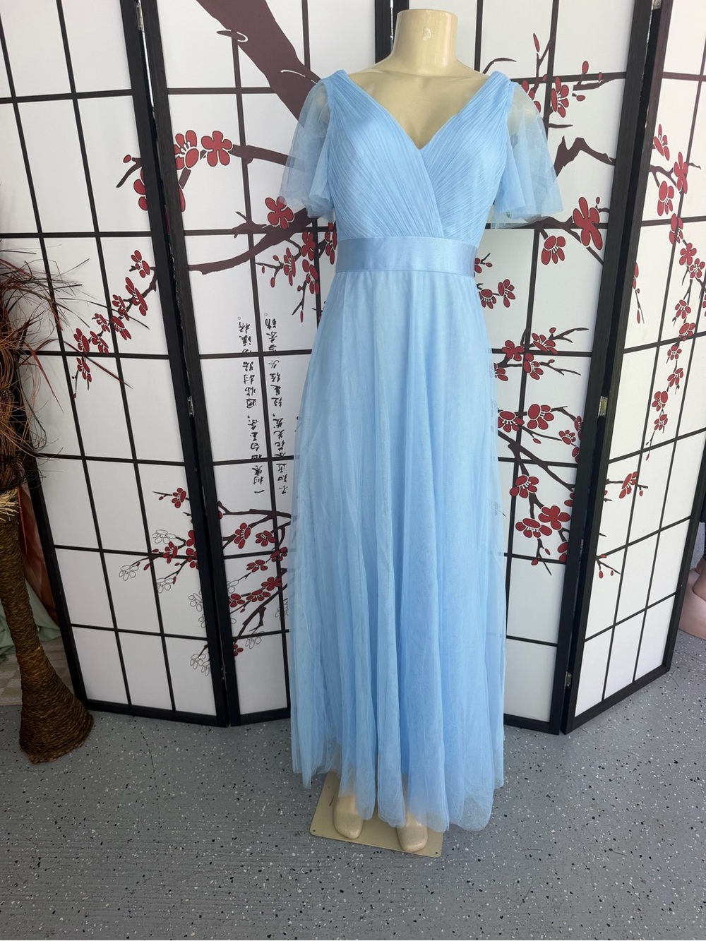 Ever Pretty Light Blue Tulle V-Neck Maxi Dress